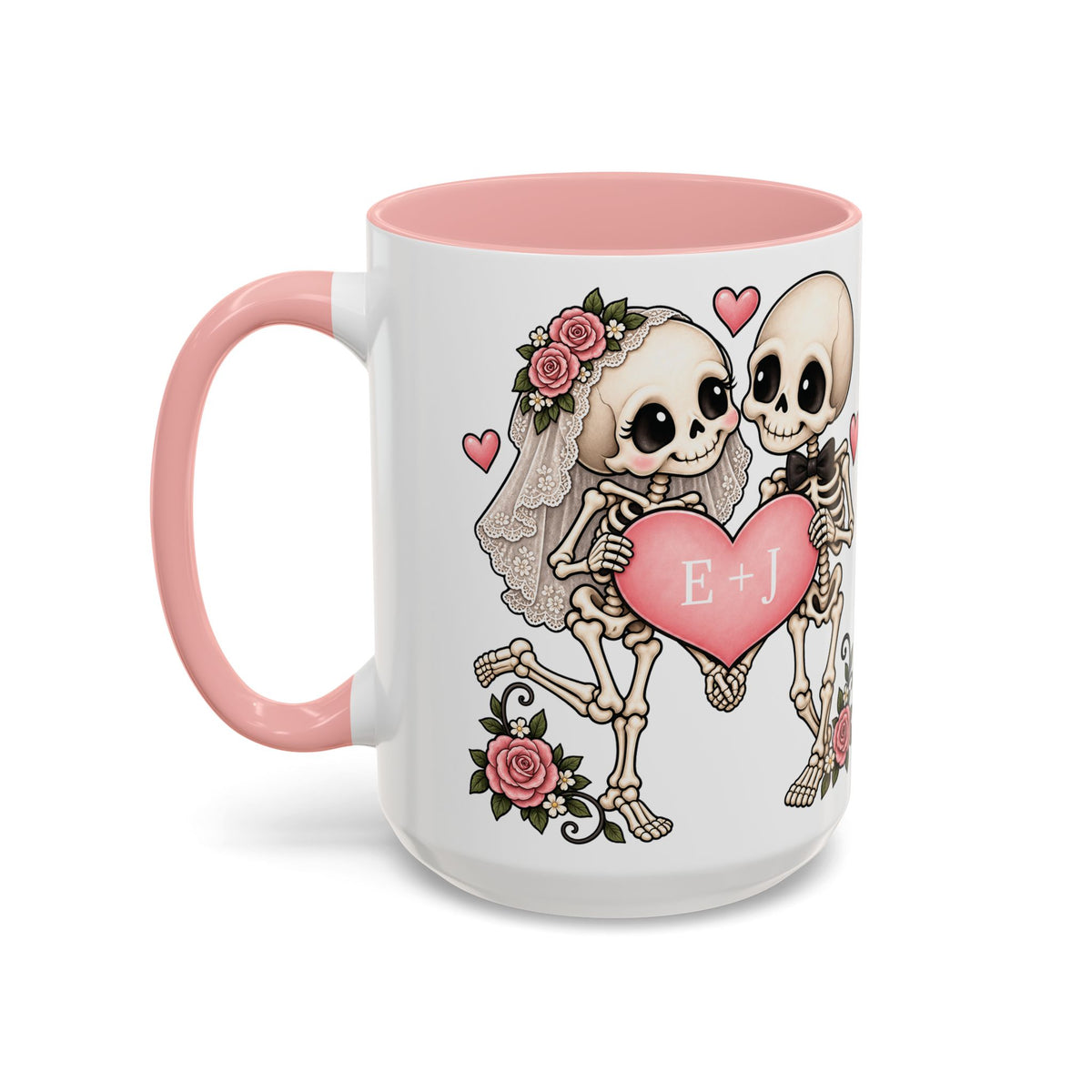 Skeleton Love couple design with initials on an accent mug, view 10