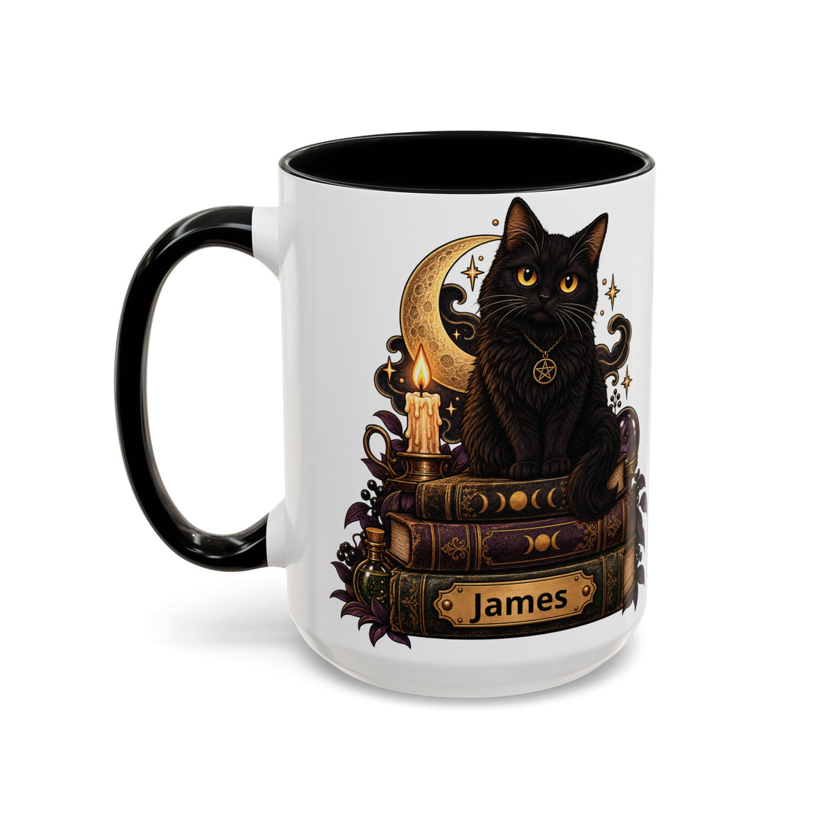 Witchy Black Cat design with a name on an accent mug, view 12