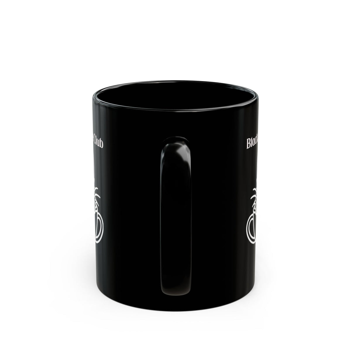 Black Cat Coffee Club design on a black mug, view 5