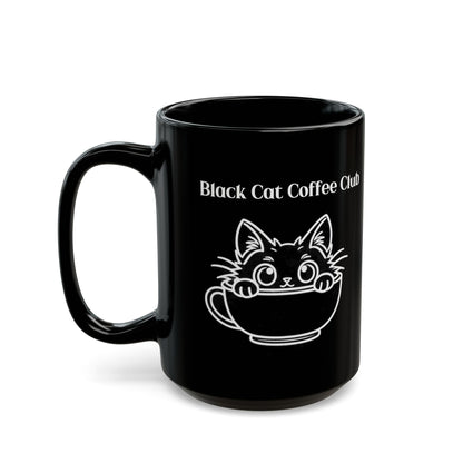 Black Cat Coffee Club design on a black mug, view 6