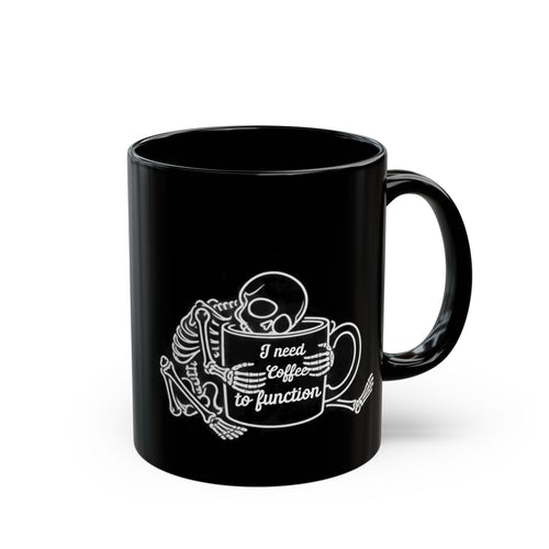 Coffee Skeleton design on a black mug, view 1