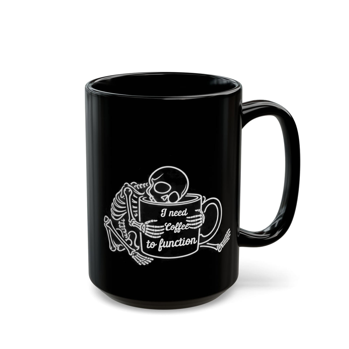 Coffee Skeleton design on a black mug, view 2