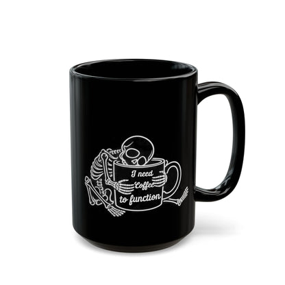 Coffee Skeleton design on a black mug, view 2