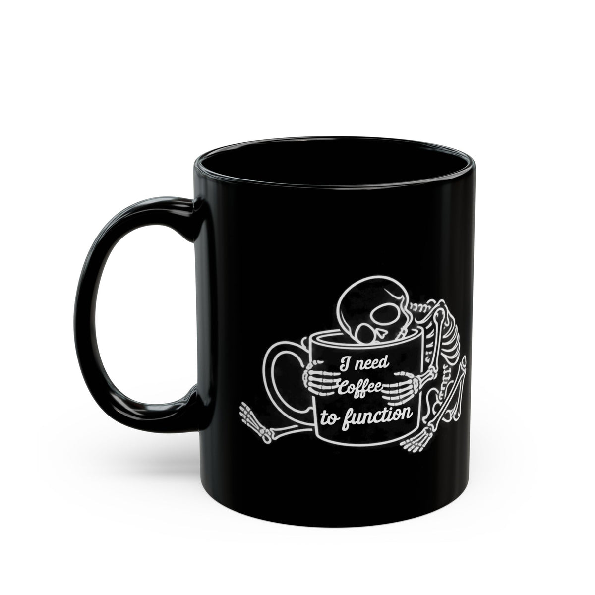 Coffee Skeleton design on a black mug, view 3