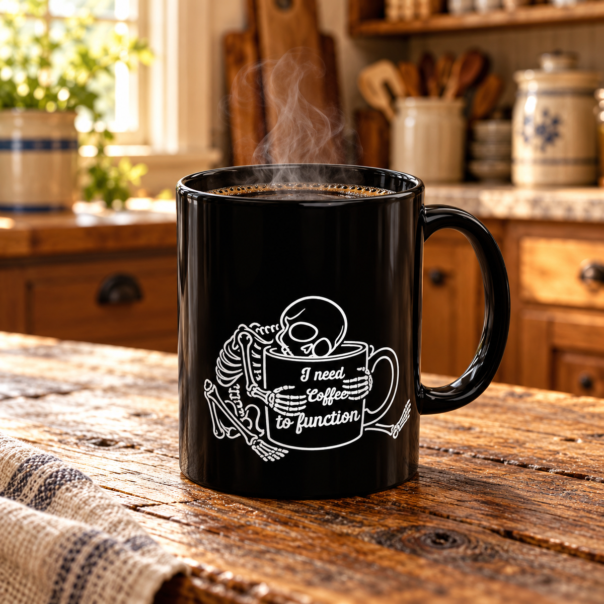 Coffee Skeleton design on a black mug, view 7