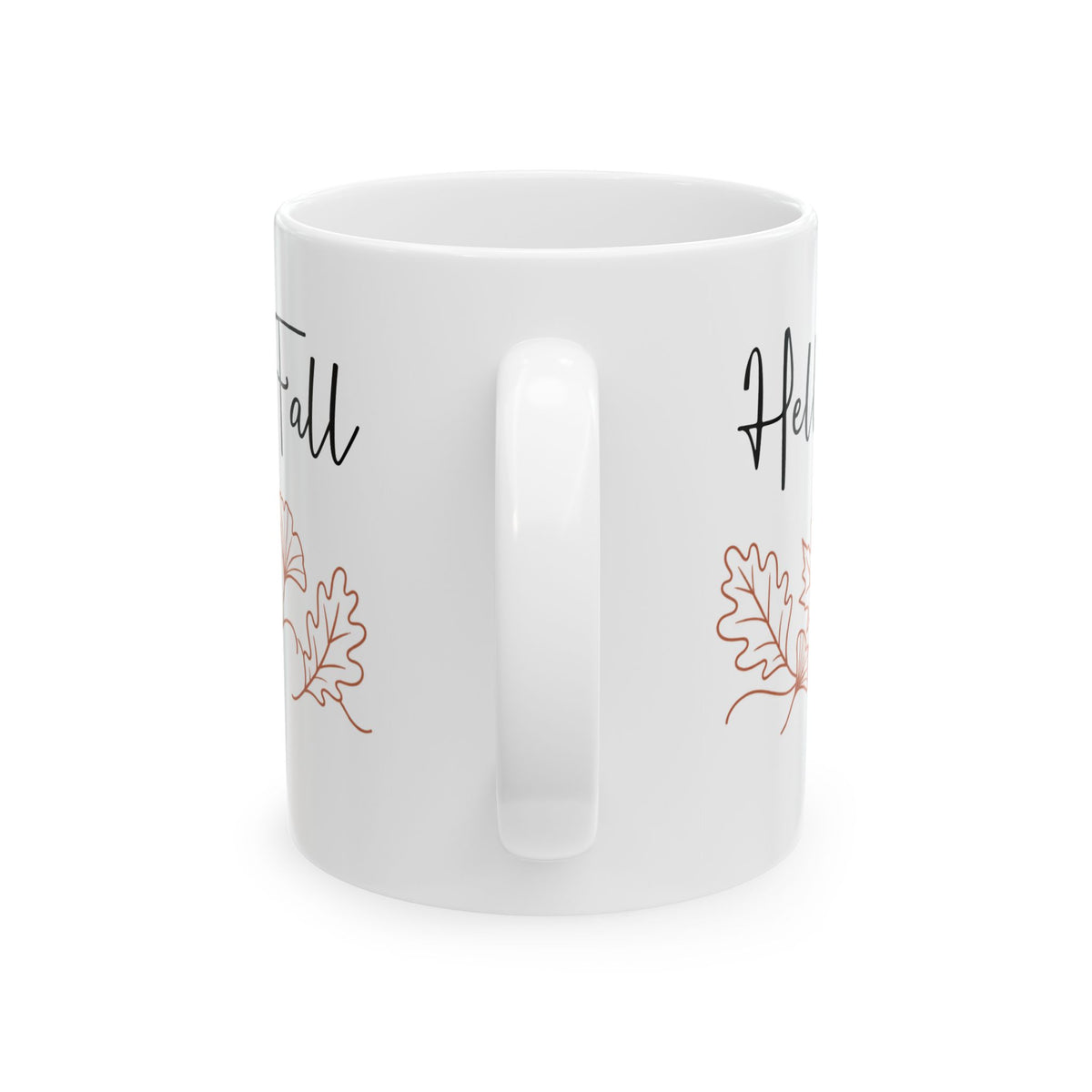Hello Fall design with autumn leaves on a white ceramic mug, view 5