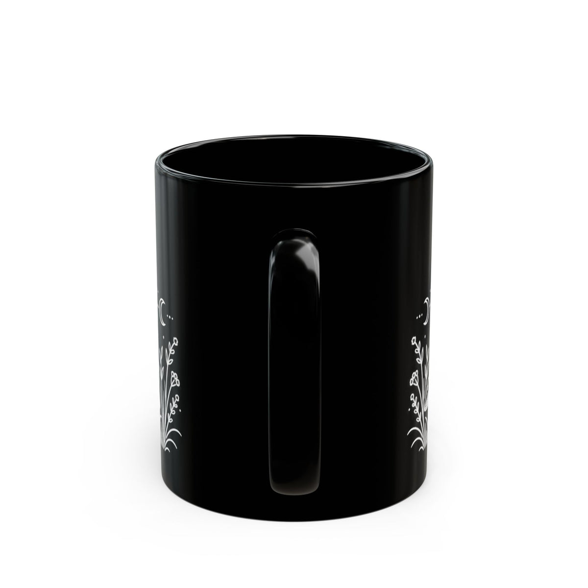 Moon Mushrooms design on a black mug, view 5
