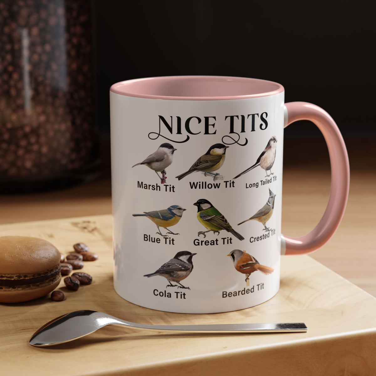 Nice Tits Bird design on an accent mug, view 2