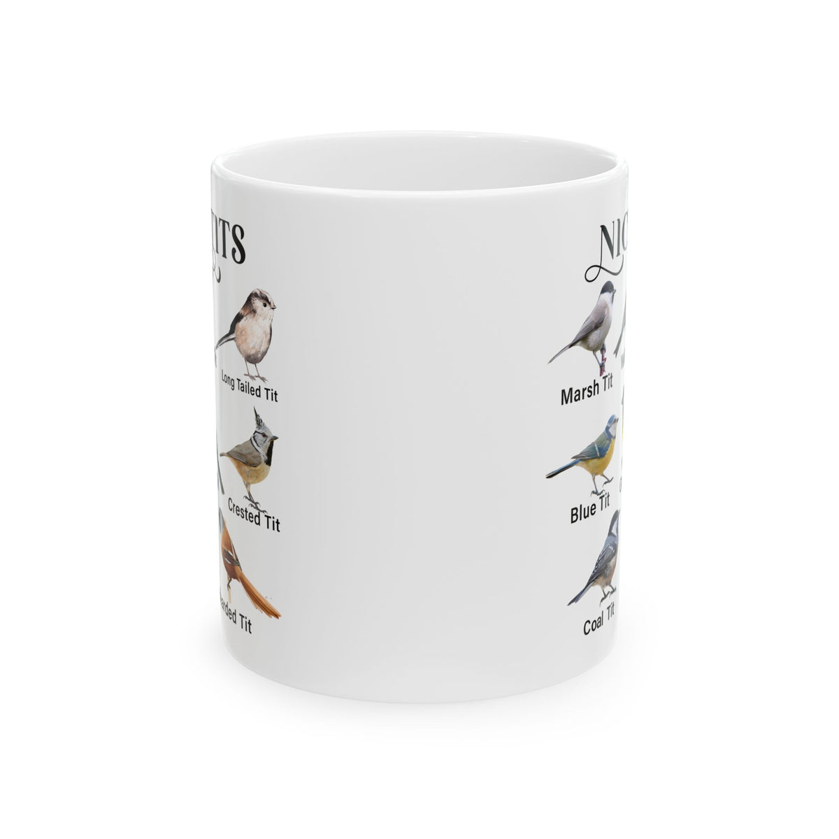 Nice Tits Bird design on a white ceramic mug, view 2