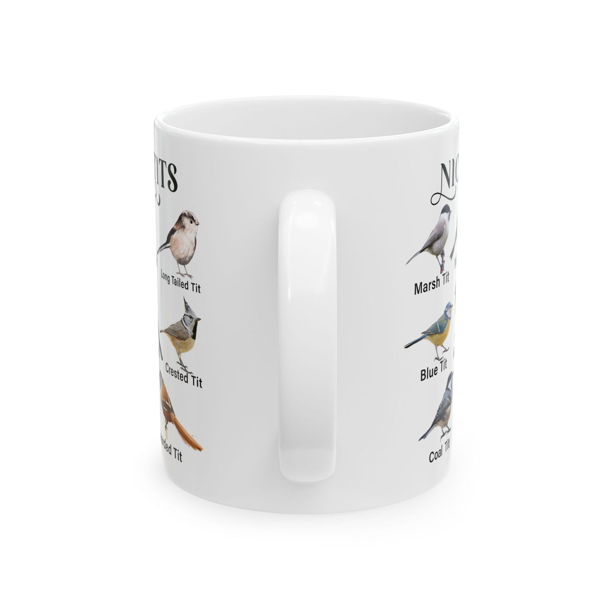 Nice Tits Bird design on a white ceramic mug, view 6