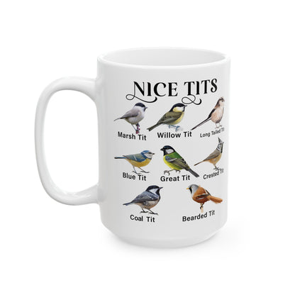 Nice Tits Bird design on a white ceramic mug, view 8