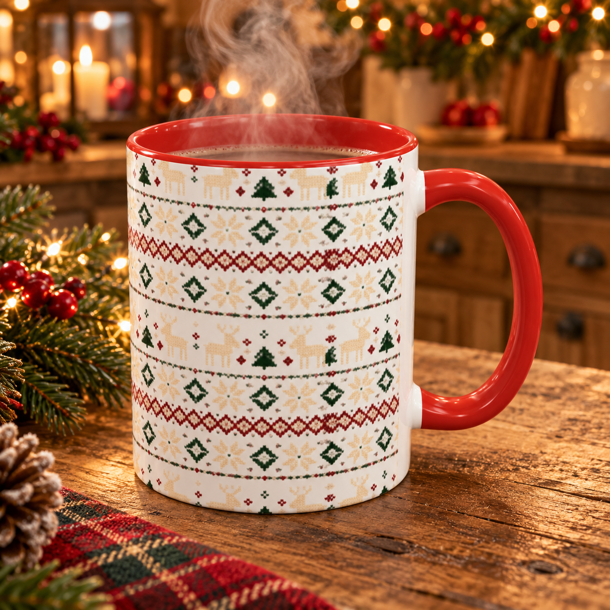 Nordic Knit Fair Isle reindeer pattern on an accent mug, view 10