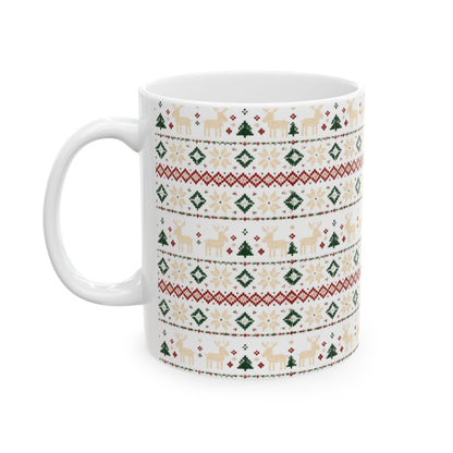 Nordic Knit Fair Isle reindeer pattern on a white ceramic mug, view 5