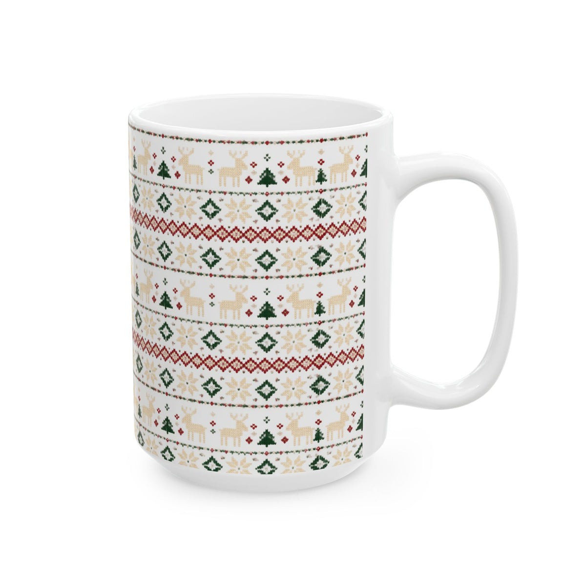 Nordic Knit Fair Isle reindeer pattern on a white ceramic mug, view 6