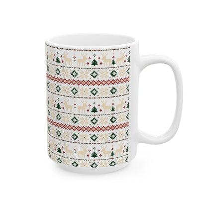 Nordic Knit Fair Isle reindeer pattern on a white ceramic mug, view 6