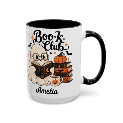 Boo-k Club reading ghost design with a name on an accent mug, view 5