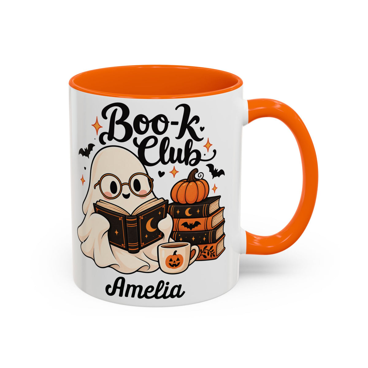 Boo-k Club reading ghost design with a name on an accent mug, view 6