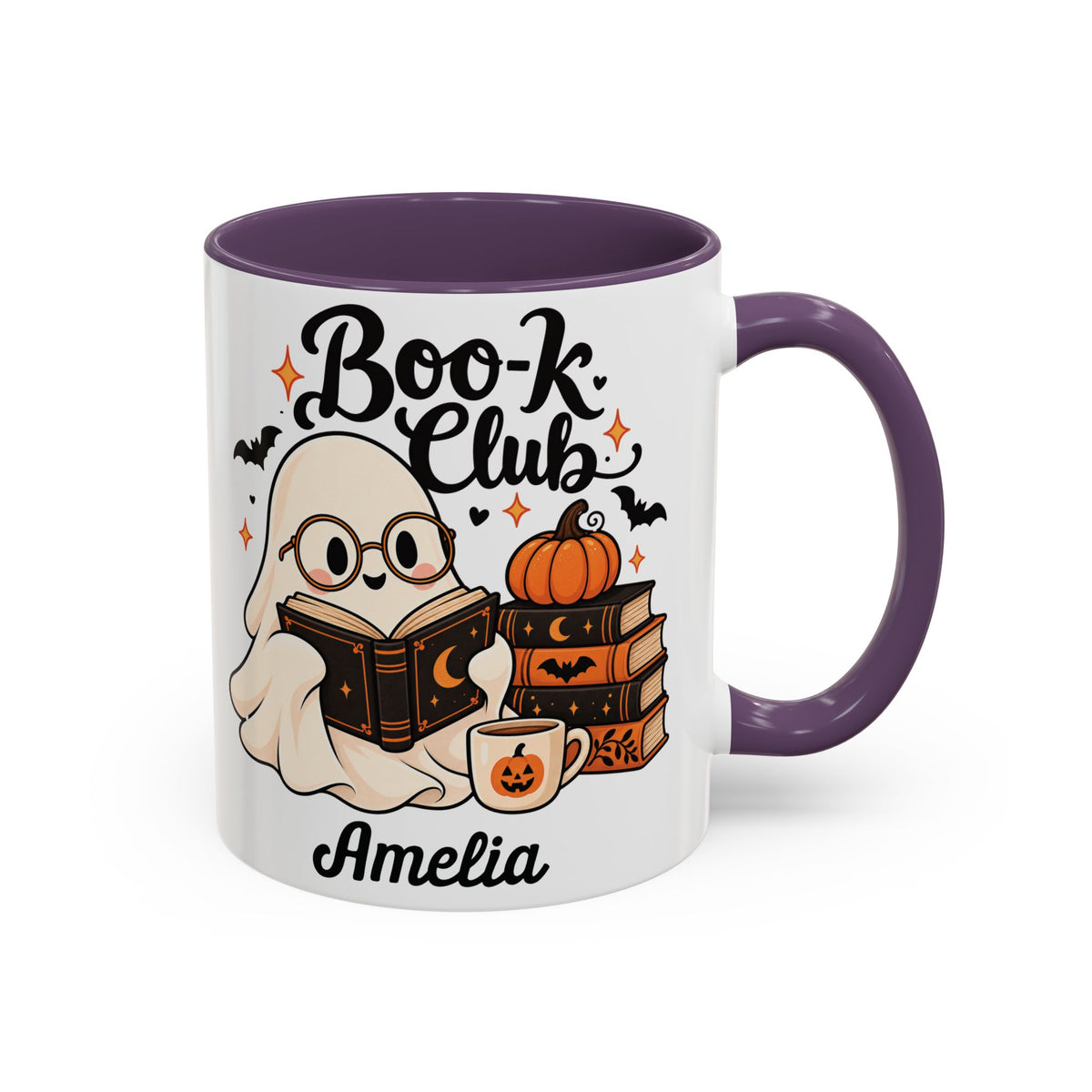Boo-k Club reading ghost design with a name on an accent mug, view 7