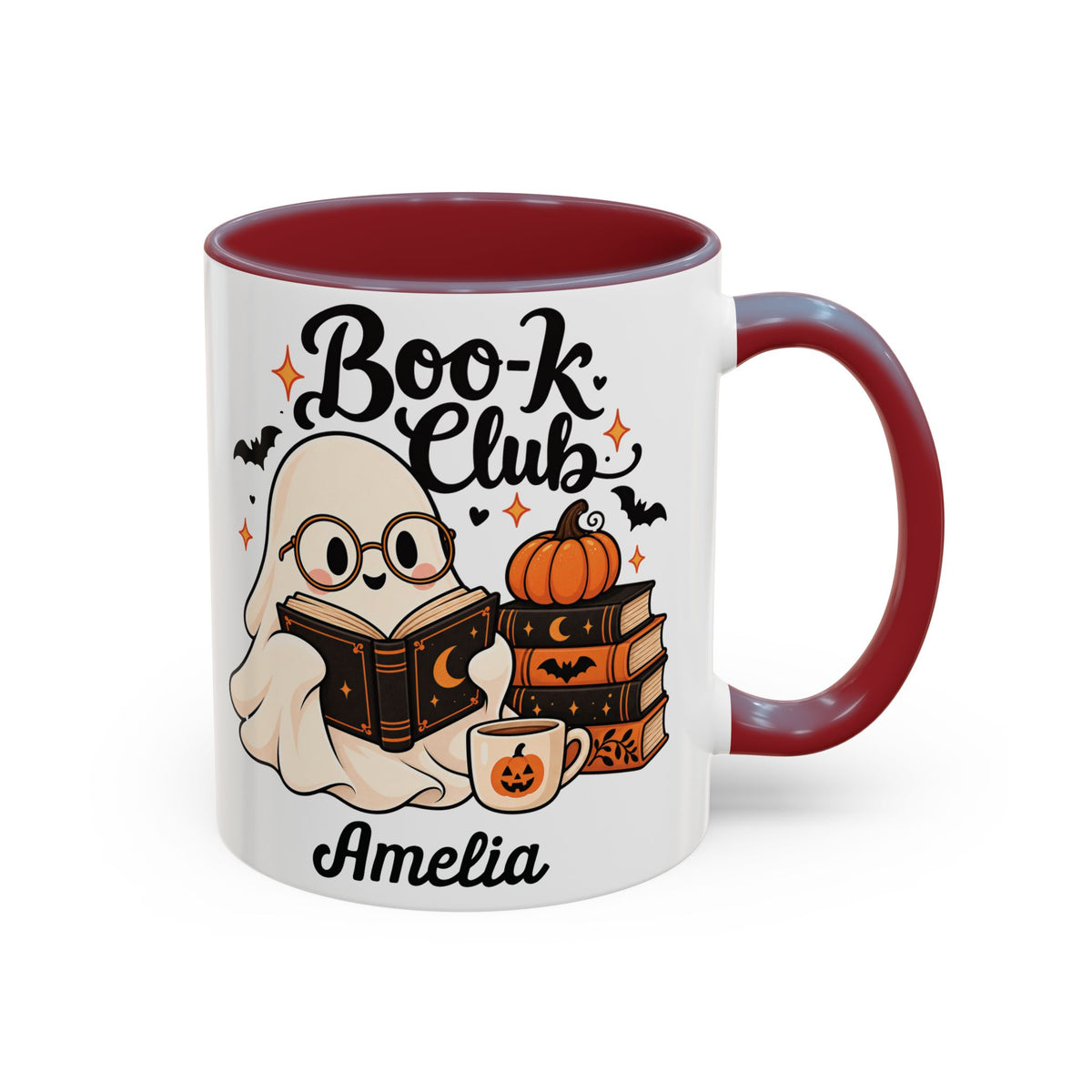 Boo-k Club reading ghost design with a name on an accent mug, view 8