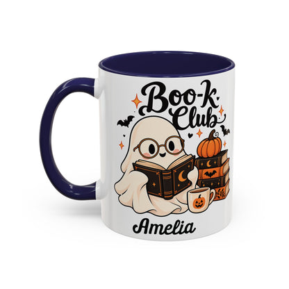 Boo-k Club reading ghost design with a name on an accent mug, view 9