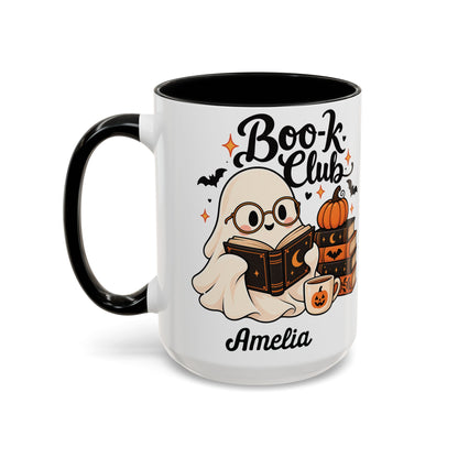Boo-k Club reading ghost design with a name on an accent mug, view 12