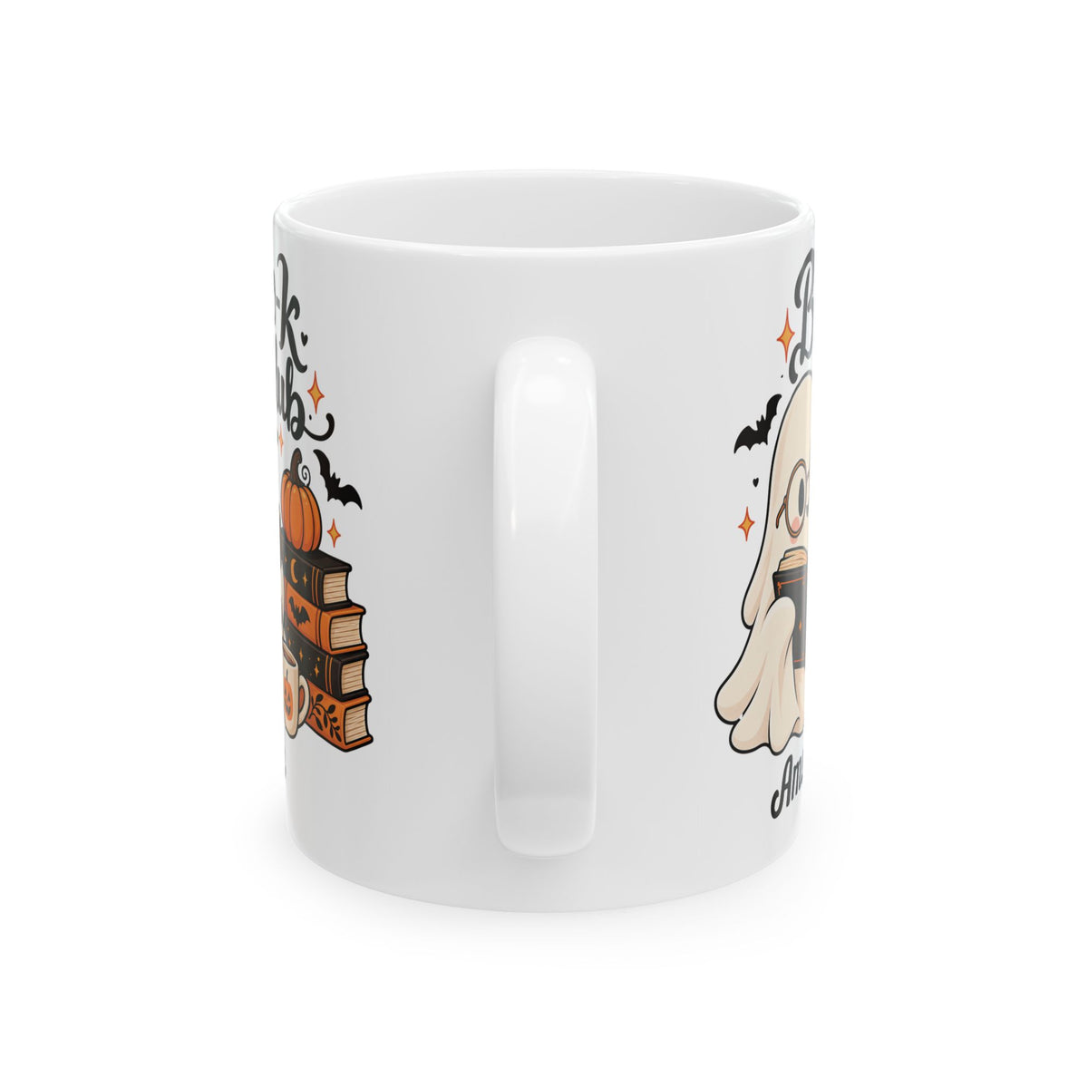 Boo-k Club reading ghost design with a name on a white ceramic mug, view 5