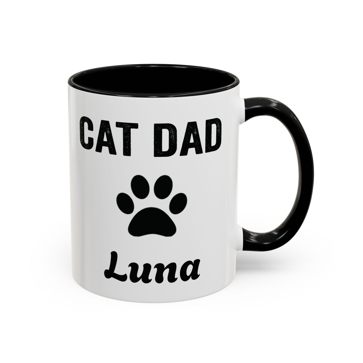 Personalized Cat Dad design with cat name on an accent mug, view 1