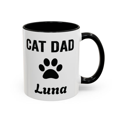 Personalized Cat Dad design with cat name on an accent mug, view 1