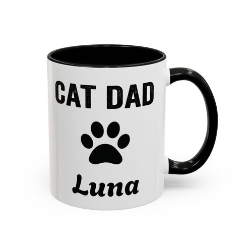 Personalized Cat Dad design with cat name on an accent mug, view 1