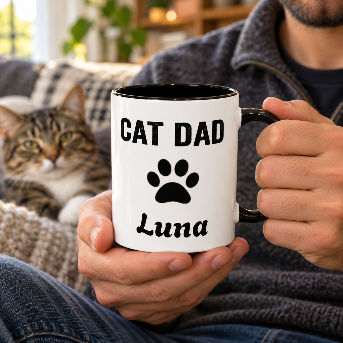 Personalized Cat Dad design with cat name on an accent mug, view 11