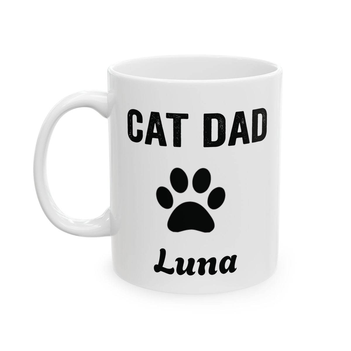 Personalized Cat Dad design with cat name on a white ceramic mug, view 4