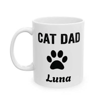 Personalized Cat Dad design with cat name on a white ceramic mug, view 4