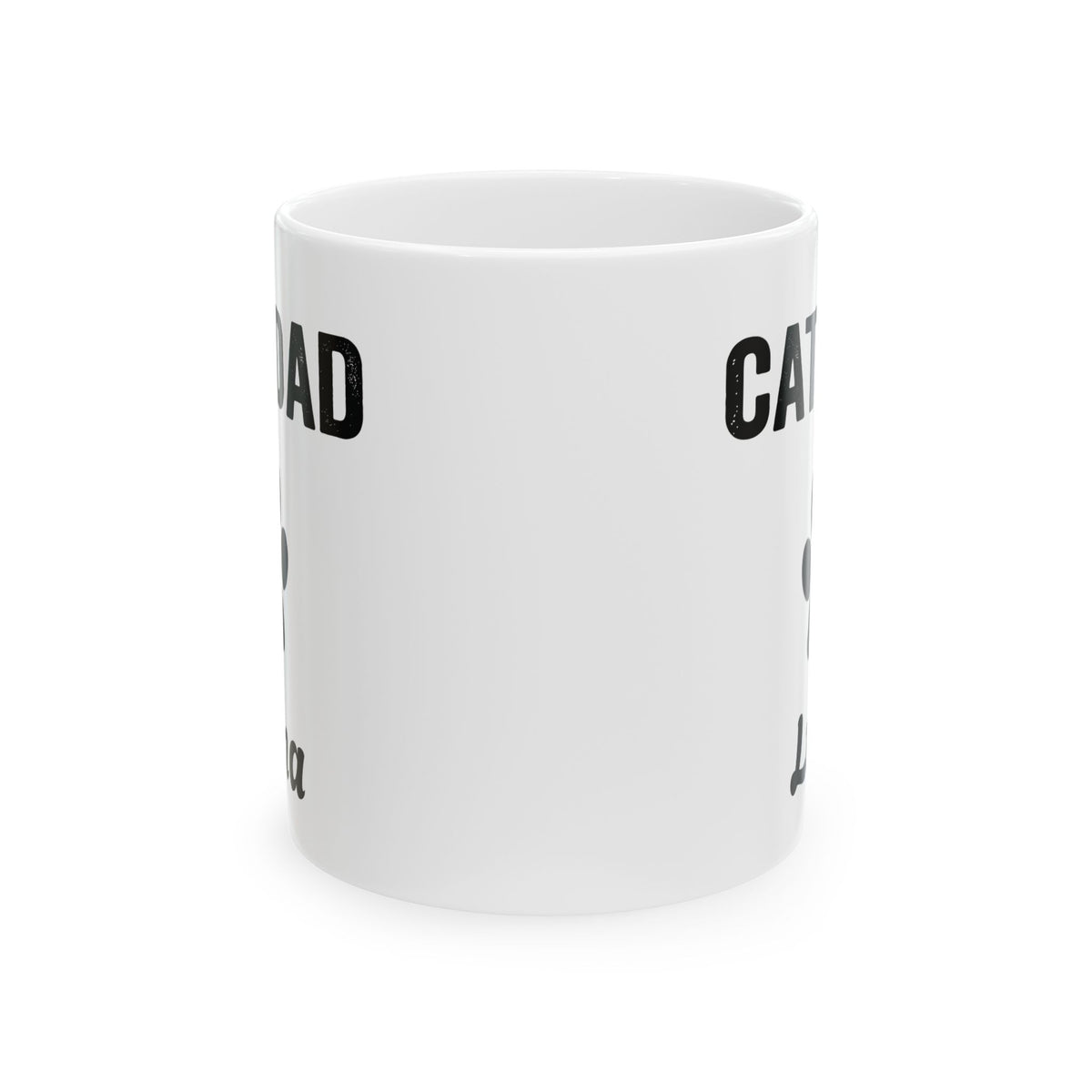 Personalized Cat Dad design with cat name on a white ceramic mug, view 5