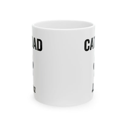 Personalized Cat Dad design with cat name on a white ceramic mug, view 5