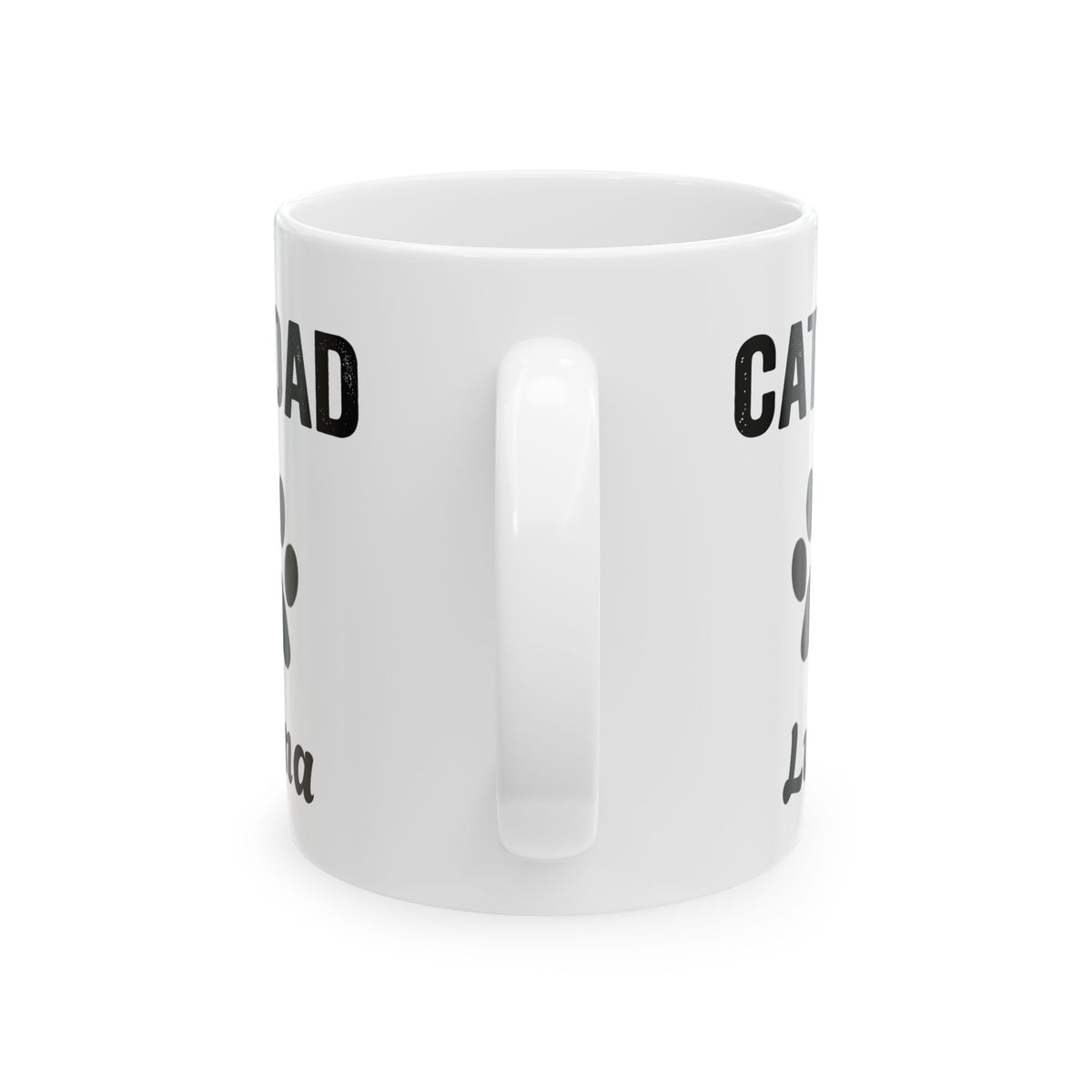 Personalized Cat Dad design with cat name on a white ceramic mug, view 6