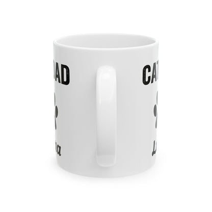 Personalized Cat Dad design with cat name on a white ceramic mug, view 6