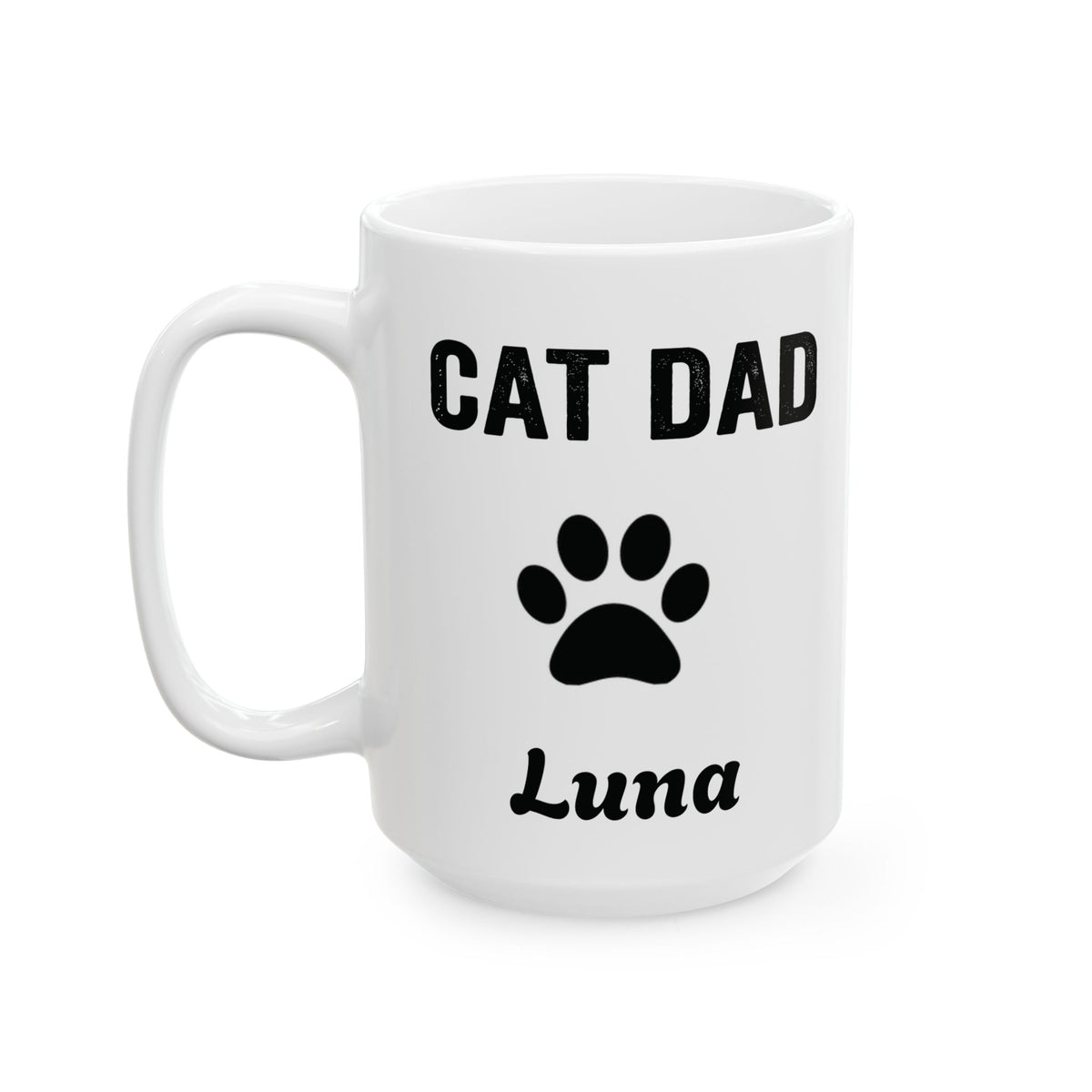 Personalized Cat Dad design with cat name on a white ceramic mug, view 7