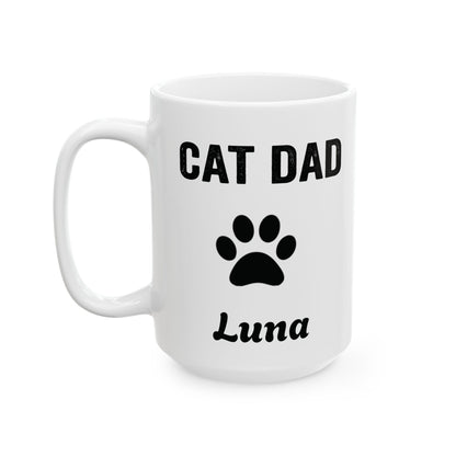 Personalized Cat Dad design with cat name on a white ceramic mug, view 7