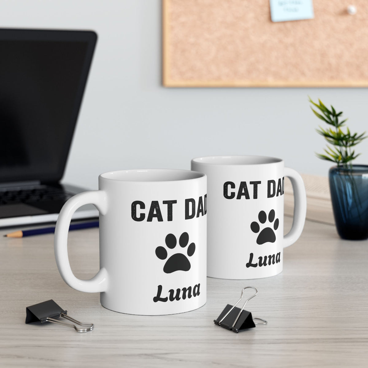 Personalized Cat Dad design with cat name on a white ceramic mug, view 8