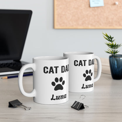 Personalized Cat Dad design with cat name on a white ceramic mug, view 8