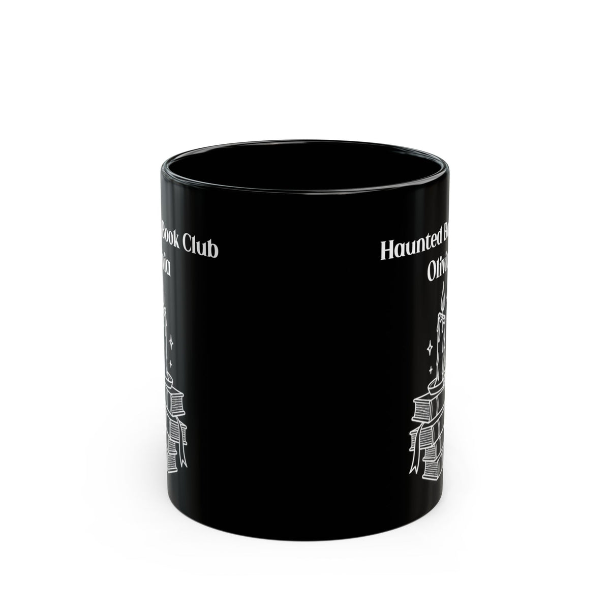 Haunted Book Club design with a name on a black mug, view 4