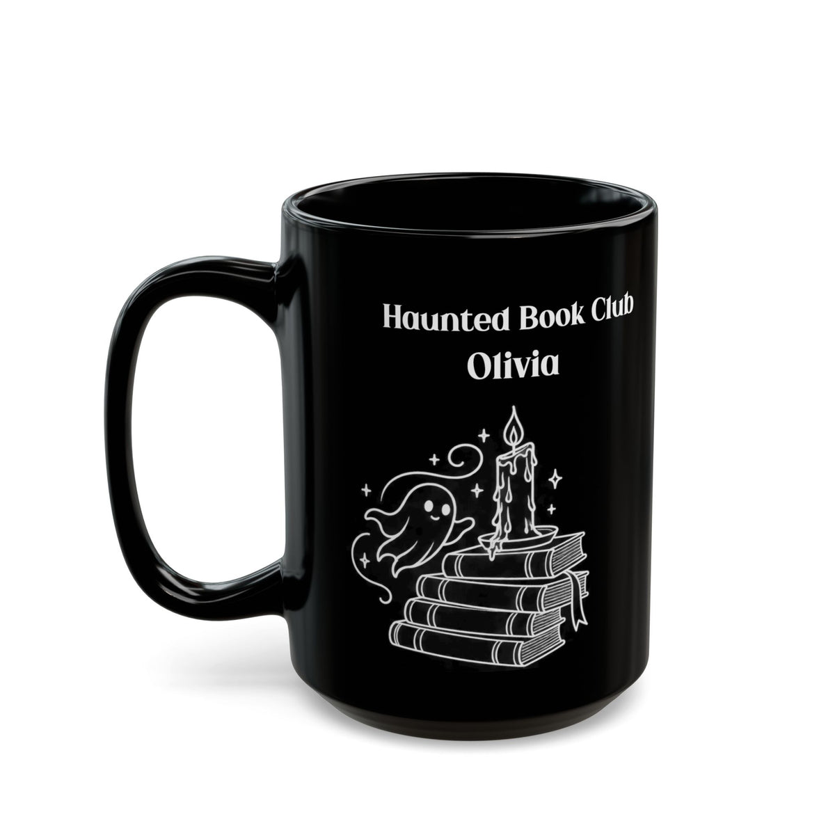 Haunted Book Club design with a name on a black mug, view 6