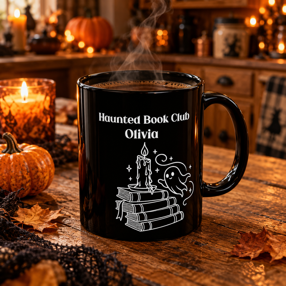 Haunted Book Club design with a name on a black mug, view 7