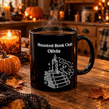 Haunted Book Club design with a name on a black mug, view 7