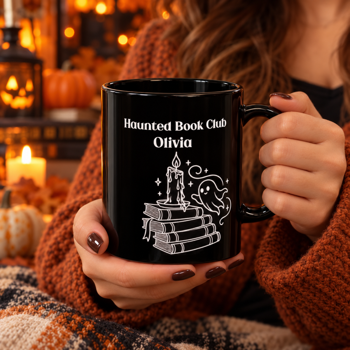 Haunted Book Club design with a name on a black mug, view 8