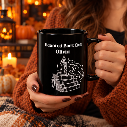 Haunted Book Club design with a name on a black mug, view 8