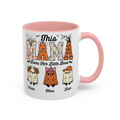 Mama Little Boos ghost design with kids names on an accent mug, view 4