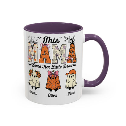 Mama Little Boos ghost design with kids names on an accent mug, view 6