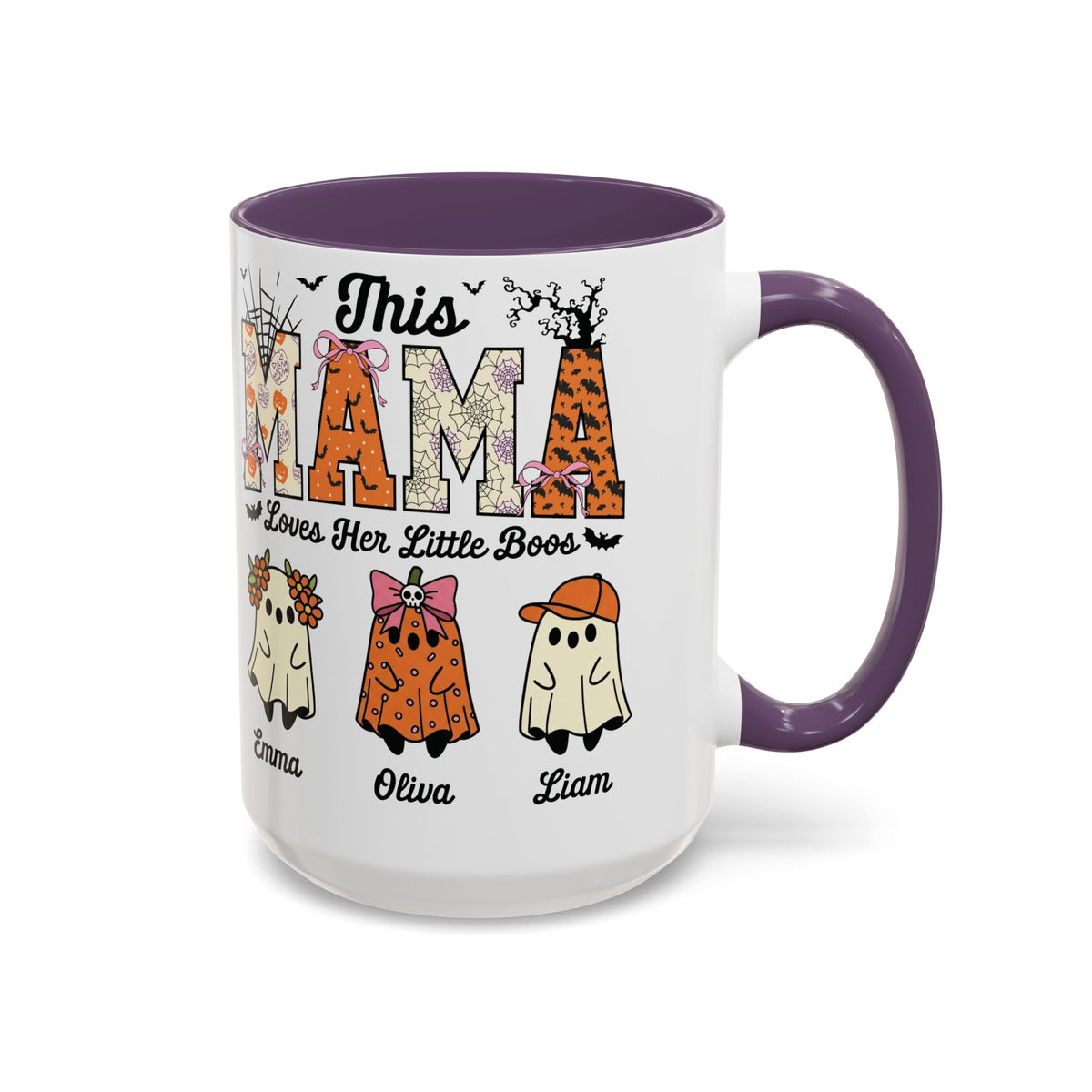 Mama Little Boos ghost design with kids names on an accent mug, view 7