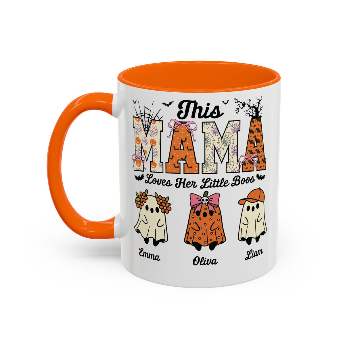Mama Little Boos ghost design with kids names on an accent mug, view 9